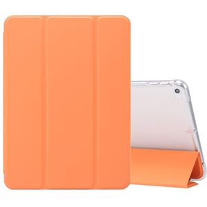 Voor iPad mini (2019) / mini 4 3-vouwend elektrisch geperste huidtextuur Horizontale flip schokbestendige transparante TPU + PU lederen hoes met houder & penslot & slaap / wake-upfunctie(oranje)