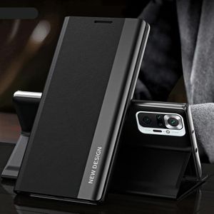 For Xiaomi Redmi Note 10 5G / Poco M3 Pro Side Electroplated Magnetic Ultra-Thin Horizontal Flip Leather Case with Holder(Black)