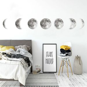 Inkjet muur stickers maan wallpaper ruimte maan muur stickers eenvoudige Crescent (zilver)