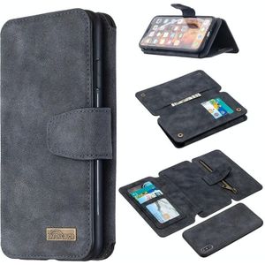 Afneembare Frosted Magnetic Horizontal Flip Leather Case met Kaartslots & Houder & Rits Portemonnee & Fotolijst Voor iPhone XS Max(Zwart Blauw)