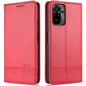 Voor Xiaomi Redmi Note 10 AZNS magnetische kalf textuur horizontale flip lederen geval met kaart slots & houder & portemonnee (rood)