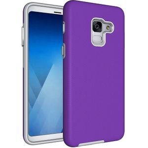 Voor Galaxy A8 PLUS (2018) antislip Armor textuur TPU + PC beschermende Case Back Cover Shell(Purple)