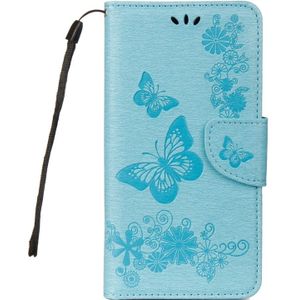 Voor Galaxy A8 PLUS (2018) Vintage relif bloemen vlinder patroon horizontale Flip lederen draagtas met kaartslot & houder & portemonnee & Lanyard(Blue)