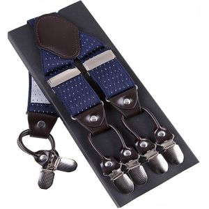 Verstelbare 6 clips broek riem clip voor mannen  grootte: 125 x 3.5 cm (blauw wit punt)
