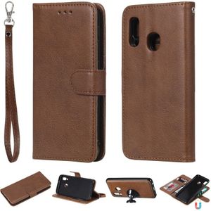 Voor Galaxy A20e Solid Color Horizontal Flip Protective Case met Holder & Card Slots & Wallet & Photo Frame & Lanyard(Brown)