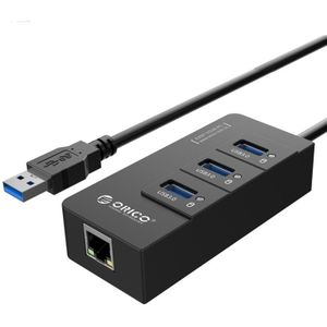 ORICO HR01-U3 ABS 3 poorten USB3.0 HUB Splitter met externe RJ45 Gigabit Ethernet netwerk kaart 5 Gbps voor Laptops / Desktop / Ultrabook etc.(zwart)