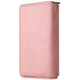 Skin Feel PU + TPU Horizontal Flip Leather Case with Holder & 15 Cards Slot & Wallet & Zipper Pocket & Lanyard For iPhone 13(Pink)