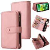 Skin Feel PU + TPU Horizontal Flip Leather Case with Holder & 15 Cards Slot & Wallet & Zipper Pocket & Lanyard For iPhone 13(Pink)