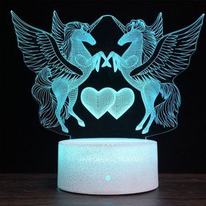 Twee eenhoorns vorm creatieve zwarte basis 3D kleurrijke decoratieve nachtlampje bureau lamp  touch versie