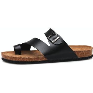 Couple Cork Slippers Men Summer Flip-flops Beach Sandals  Size: 46(Black)