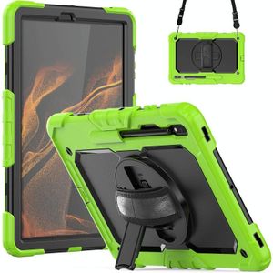 Voor Samsung Galaxy Tab S8 + 12.4 Inch SM-X800 Silicone + PC Tablet Case met schouderriem (geelgroen + zwart)