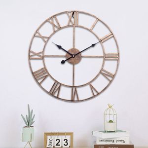 50cm Retro Woonkamer Strijkijzer ronde Romeinse numeral mute decoratieve wandklok (Vintage Goud)