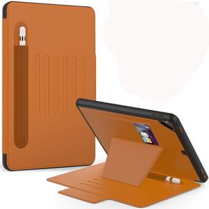 Voor iPad 9.7 Multifunctionele Tablet PC Beschermleerhoes met Bracket & Card Slots & Pen Slot & Wake-up / Sleep Function(Khaki)