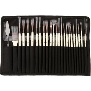 24 PCS/Set Canvas Bag Nylon Wool Gouache Brush Set(Pearl White Pole Black Bag)