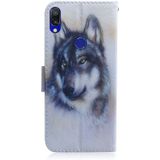 Witte Wolf patroon gekleurde tekening horizontale Flip lederen case voor Xiaomi Redmi 7  met houder & card slots & portemonnee