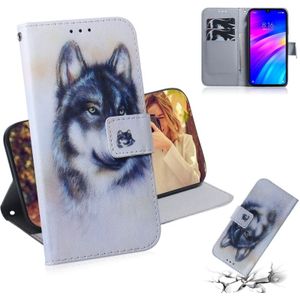 Witte Wolf patroon gekleurde tekening horizontale Flip lederen case voor Xiaomi Redmi 7  met houder & card slots & portemonnee