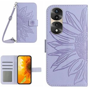 Voor Honor 70 Pro+ Skin Feel Sun Flower Pattern Flip lederen telefoonhoes met lanyard