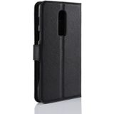 Voor OnePlus 6 Litchi textuur horizontale Flip lederen draagtas met houder & kaartsleuven & Wallet(Black)