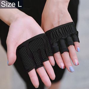 Halve vinger Yoga handschoenen anti-slip sport sportschool Palm Protector  grootte: L  Palm omtrek: 19cm(Black)