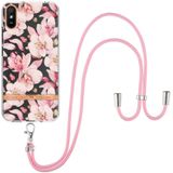 Voor Xiaomi Redmi 9A Flowers Series TPU Telefoonhoesje met Lanyard (Pink Gardenia)