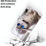 Gekleurde tekening Kruistextuur Horizontale Flip PU Lederen kast met Houder & Kaart Slots & Wallet & Lanyard Voor iPhone 12 Pro Max(Slant Hat Blue Mirror Cat)
