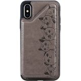 Voor iPhone X Six Cats Embossing Pattern Protective Case met Holder & Card Slots & Photo Frame(Grey)