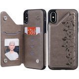 Voor iPhone X Six Cats Embossing Pattern Protective Case met Holder & Card Slots & Photo Frame(Grey)