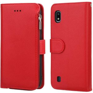 For Samsung Galaxy A10 Microfiber Zipper Horizontal Flip Leather Case(Red)