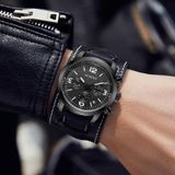 Ochstin 7230 Multifunctioneel zakelijk lederen polspols waterdicht quartz horloge (zwart + zwart)
