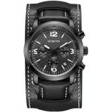Ochstin 7230 Multifunctioneel zakelijk lederen polspols waterdicht quartz horloge (zwart + zwart)