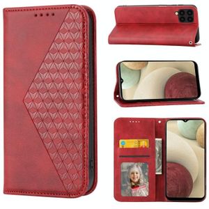 Voor Samsung Galaxy A22 4G Cubic Grid Kalf Textuur Magnetische Sluiting Lederen Telefoon Case (Rood)