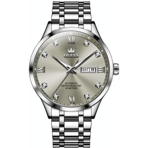 OLEVS 9946 Heren Diamond Romeinse schaal waterdicht quartz horloge (grijs + zilver)