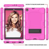Voor Samsung Galaxy Tab A 10.1 (2019) / T510 Contrast Color Robot Shockproof Silicone + PC Protective Case met houder (Rose Red Black)
