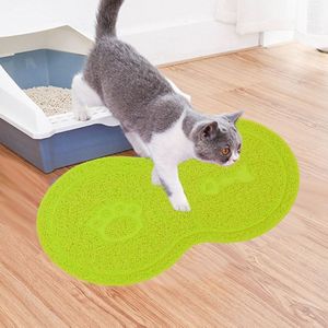Mooie PVC Cat Litter Mat Acht-vormige Anti-skid Placemat Pet Supplies (Geel Groen)