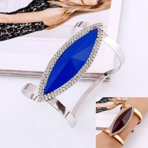Metalen Bangles vrouwen trendy hars mozaek kristal armband gladde brede opening verstelbare Bangle (zilver blauw)