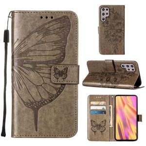 Voor Samsung Galaxy S22 Ultra 5G relif Butterfly lederen telefoonhoesje met houder & kaart slot & portemonnee & lanyard