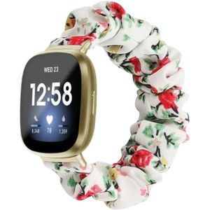 Voor Fitbit Versa 4/Sense 2 Universele Haarring Doek Horlogeband (Rode Bloemen)