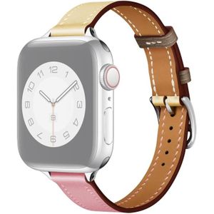 Kleine taille lederen vervangende horlogebanden voor Apple Watch Series 6 & SE & 5 & 4 44mm / 3 & 2 & 1 42mm (Cherry Pink + Pink White)