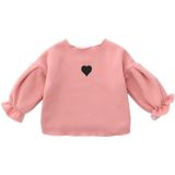 Herfst en winter warm schattige pofmouw top hartvormig geborduurd sweatshirt meisjes tops  hoogte: 90cm (roze)
