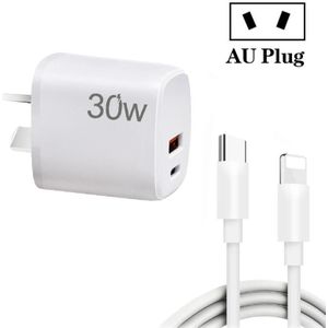 PD30W USB-C / Type-C + QC3.0 USB-oplader met 1 m Type-C naar 8-pins datakabel  AU-stekker