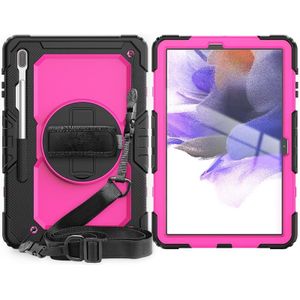 Voor Samsung Galaxy Tab S7 FE 12.4 inch 2021 SM-T730 / SM-T736B Schokbestendig Kleurrijke Siliconen + PC Beschermhoes Met Houder & Schouderriem & Handriem & Pen Slot (ROSE PC + BLACK)