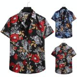 Zomer casual chelsea kraag bloem print patroon korte mouwen shirt voor mannen (kleur: zwart maat: XL)