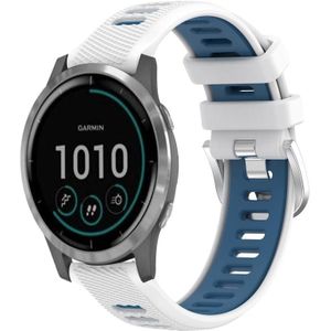 Voor Garmin Vivoactive4 22 mm sport tweekleurige stalen gesp siliconen horlogeband (wit + blauw)