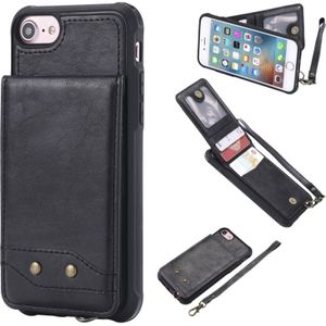Voor iPhone 8 / 7 Vertical Flip Shockproof Leather Protective Case met Short Rope  Support Card Slots & Bracket & Photo Holder & Wallet Function(Black)