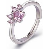 Vrouwen Crystal cute cat klauw opening verstelbare ring sieraden (roze diamant wit goud)