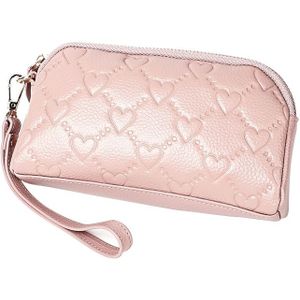 2025 multifunctionele Litchi textuur vrouwen grote capaciteit hand portemonnee shell tas met kaartsleuven (lichtroze)