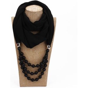 2 stks nationale stijl sjaal met imitatie parel ketting (zwart)