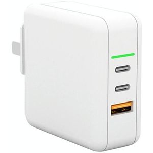 65W USB-poorten x 1 + Type-C Port x 2 GaN Portable Mini Fast Charger Travel Charger met UK & US & EU Plug Set (Wit)