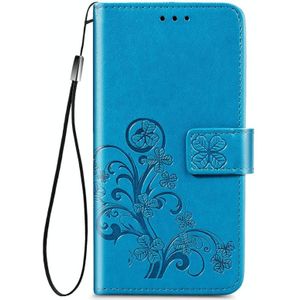 Voor Samsung Galaxy M31s Vierbladige gesp relif gesp mobiele telefoon bescherming lederen case met Lanyard & Card Slot & Wallet & Holder(Blauw)