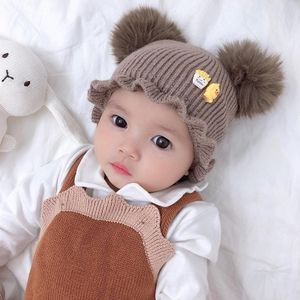 MZ8264 Cartoon Driedimensionale Franse Frietjes Eend Baby Skullcap Gebreid Dubbele Bal Wollen Hoed  Grootte: Gratis maat (Koffie)